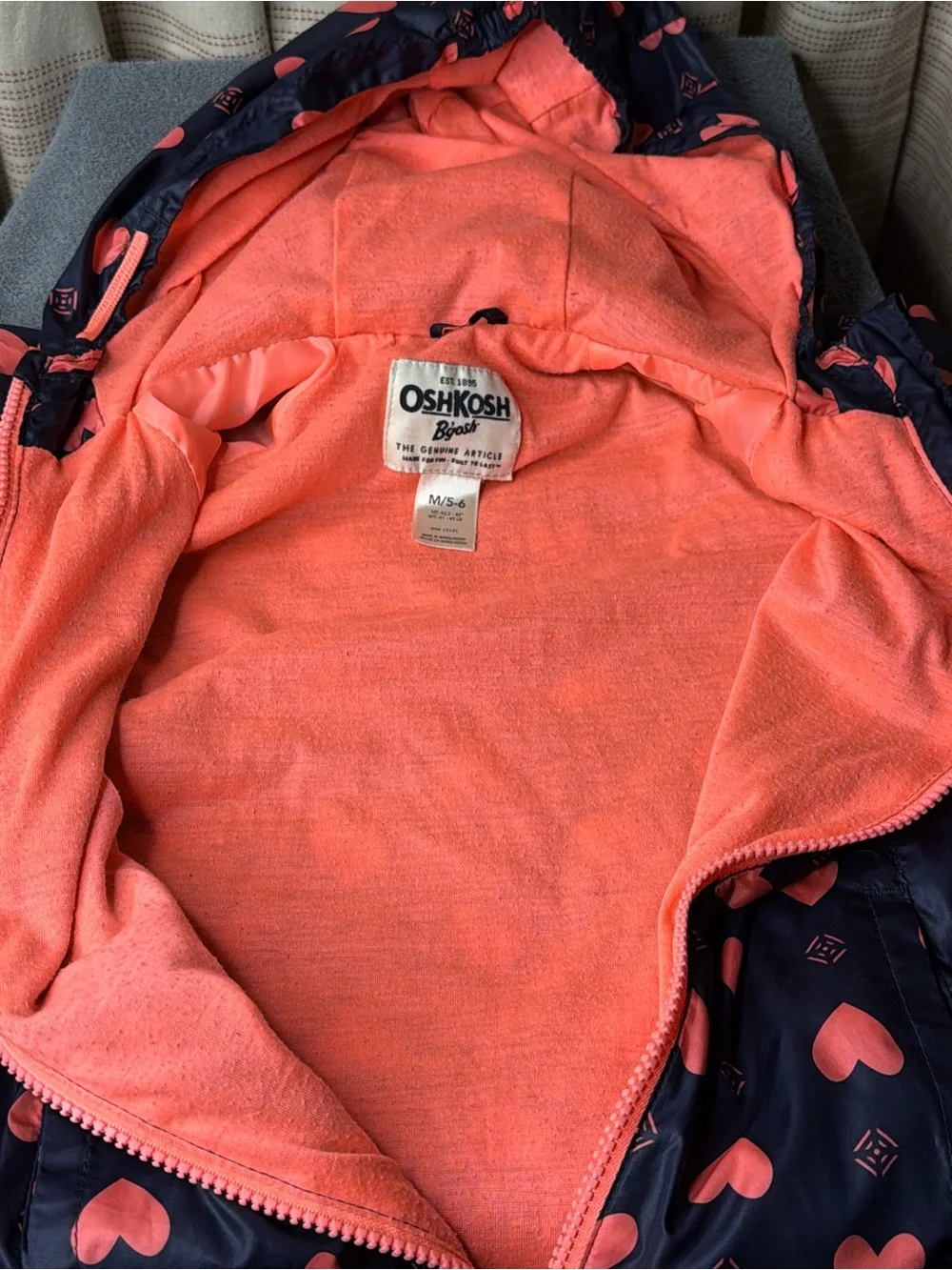 OshKosh B'gosh Navy Jacket with Coral Heart Print